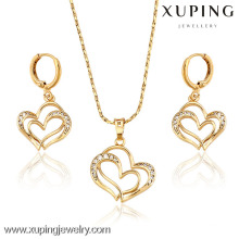 62814- Xuping Women Trendy Double Heart Charms Jewellery Set Finding